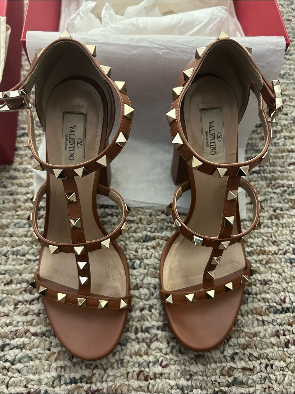 Valentino Brown Leather High Block Heel Sandals - Picture 3 of 12